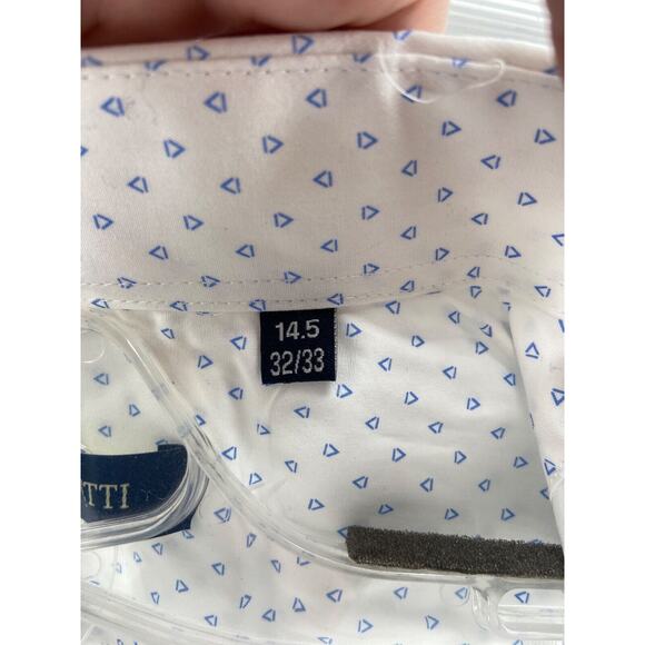 Zanetti Shirt Men 14.5 32/33 Button Down White Triangle Printed Long Sleeve‎ - Picture 7 of 14